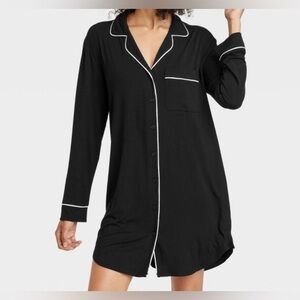 AUDEN Cloud Knit Notch Collar Black Long Sleeve Nightgown, Size XXL
